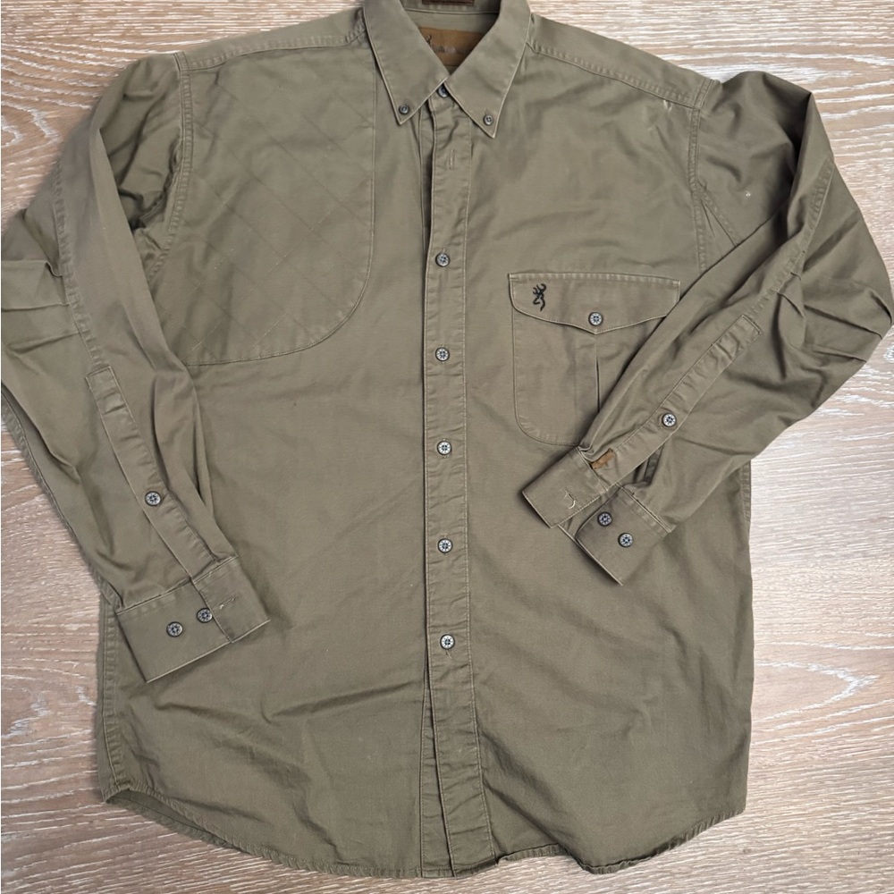 Men’s Browning Casual Button-Down long sleeved collared Shirt in Olive, m